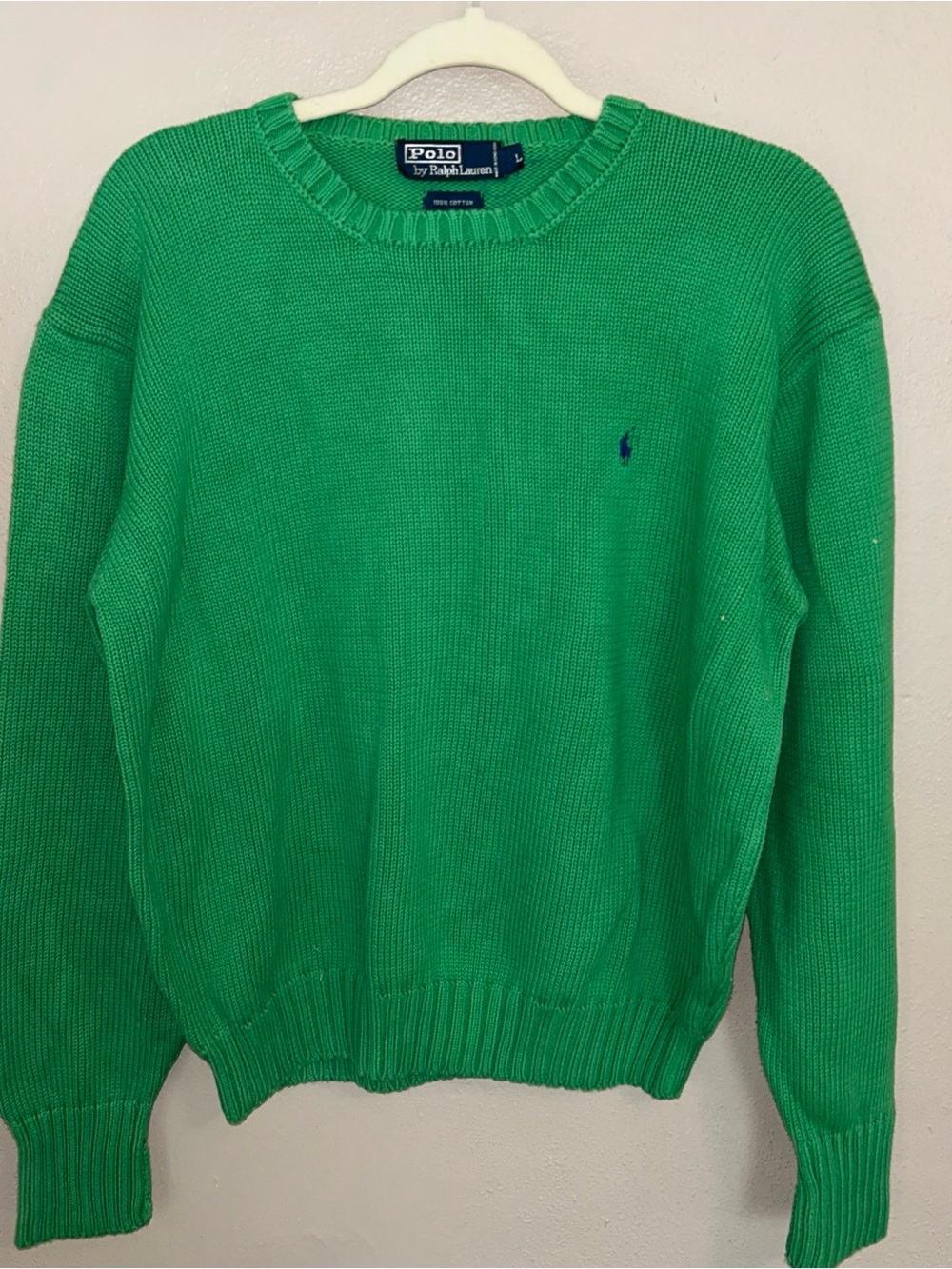 Vintage Polo Ralph Lauren Kelly Green Cotton Knit Crewneck Sweater Men’s L Pony